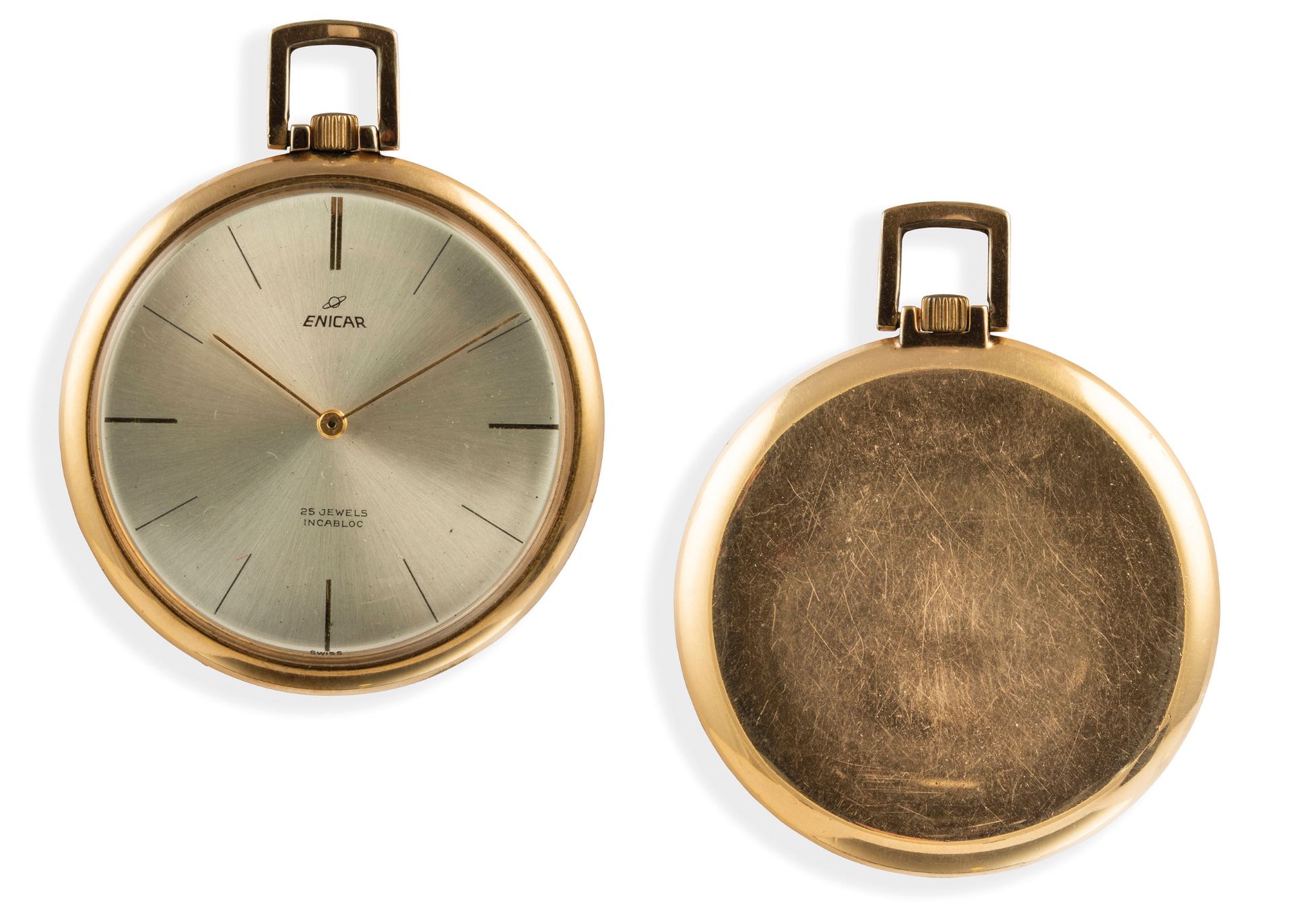 ENICAR, OROLOGIO DA TASCA LAMINATO CON CATENA IN ORO, CIRCA 1960 - Image 5 of 6