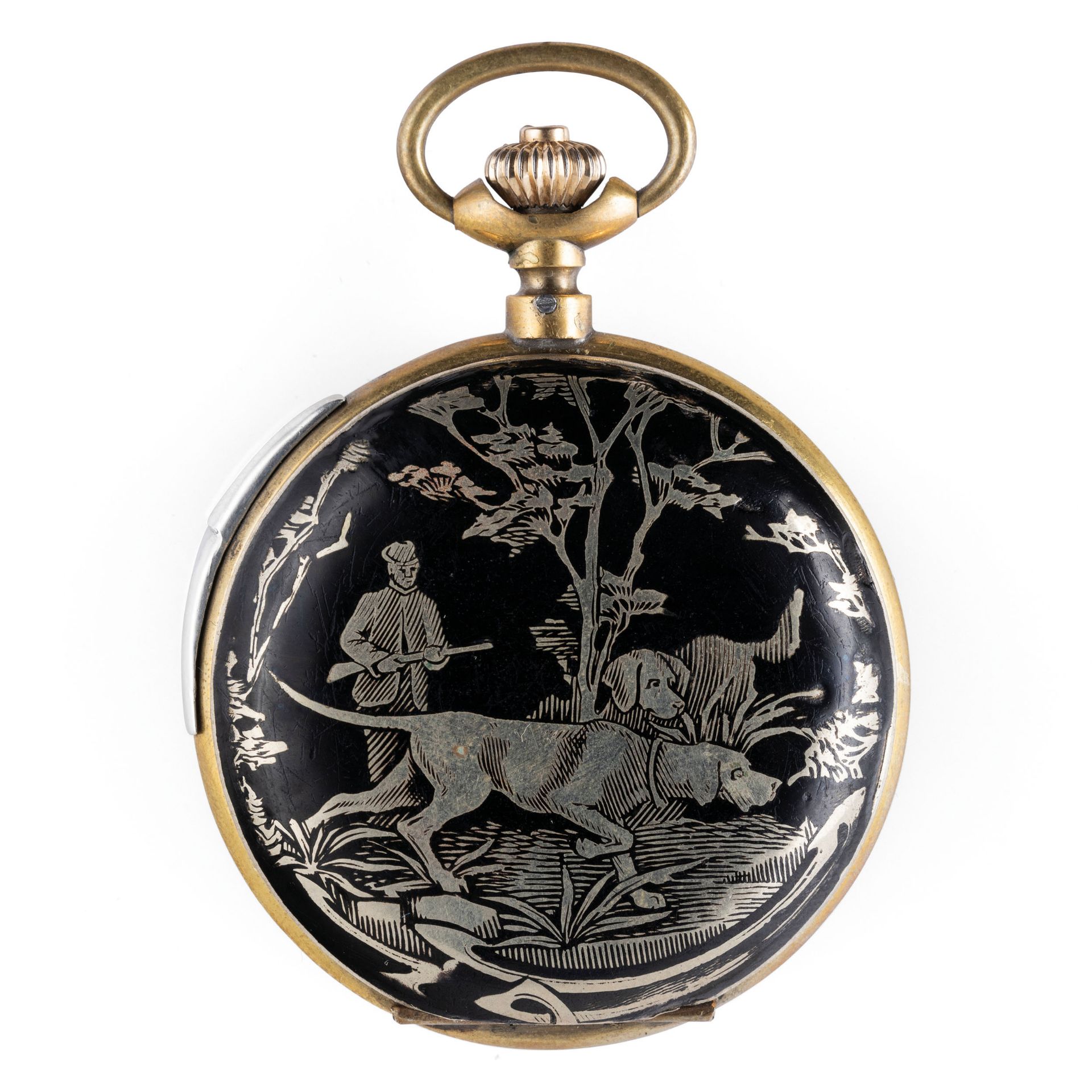 RARO OROLOGIO JACQUEMART SAVONETTE, NIELLO SU ARGENTO, SUONERIA ORE E QUARTI CON AUTOMI E CATENA - Image 3 of 6