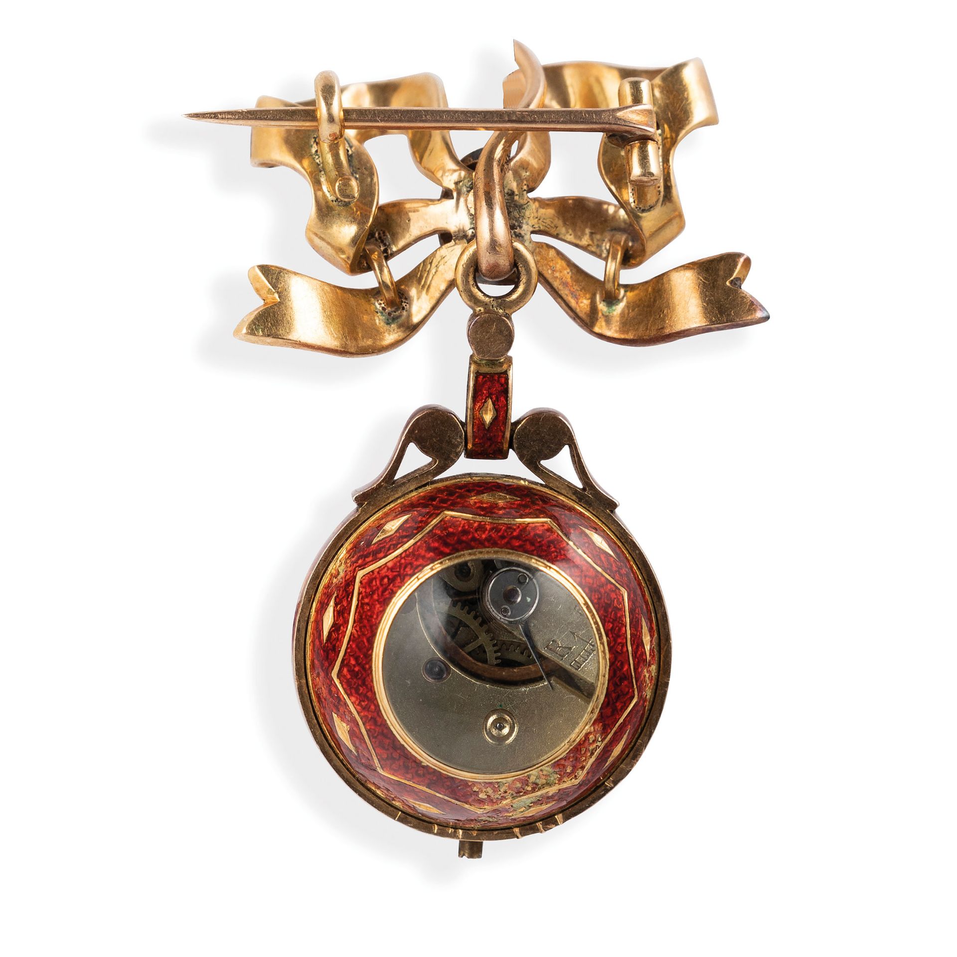 RARO OROLOGIO A SFERA A SPILLA IN ORO, SMALTI E DIAMANTI, SVIZZER 1870 CIRCA - Image 3 of 3