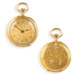 LECOULTRE - OSCAR LINKE GENOVA, MONACHINA DA COLLO IN ORO SATINATO E DIAMANTI, SVIZZERA 1910 CIRCA