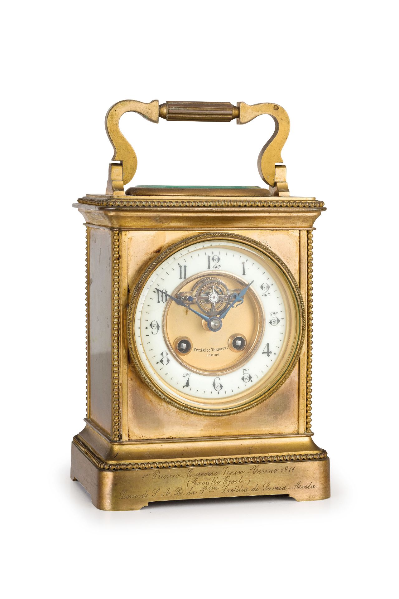 SAR, PRINCIPESSA LETIZIA DI SAVOIA, OROLOGIO DA APPOGGIO IN BRONZO DORATO, ITALIA, 1911