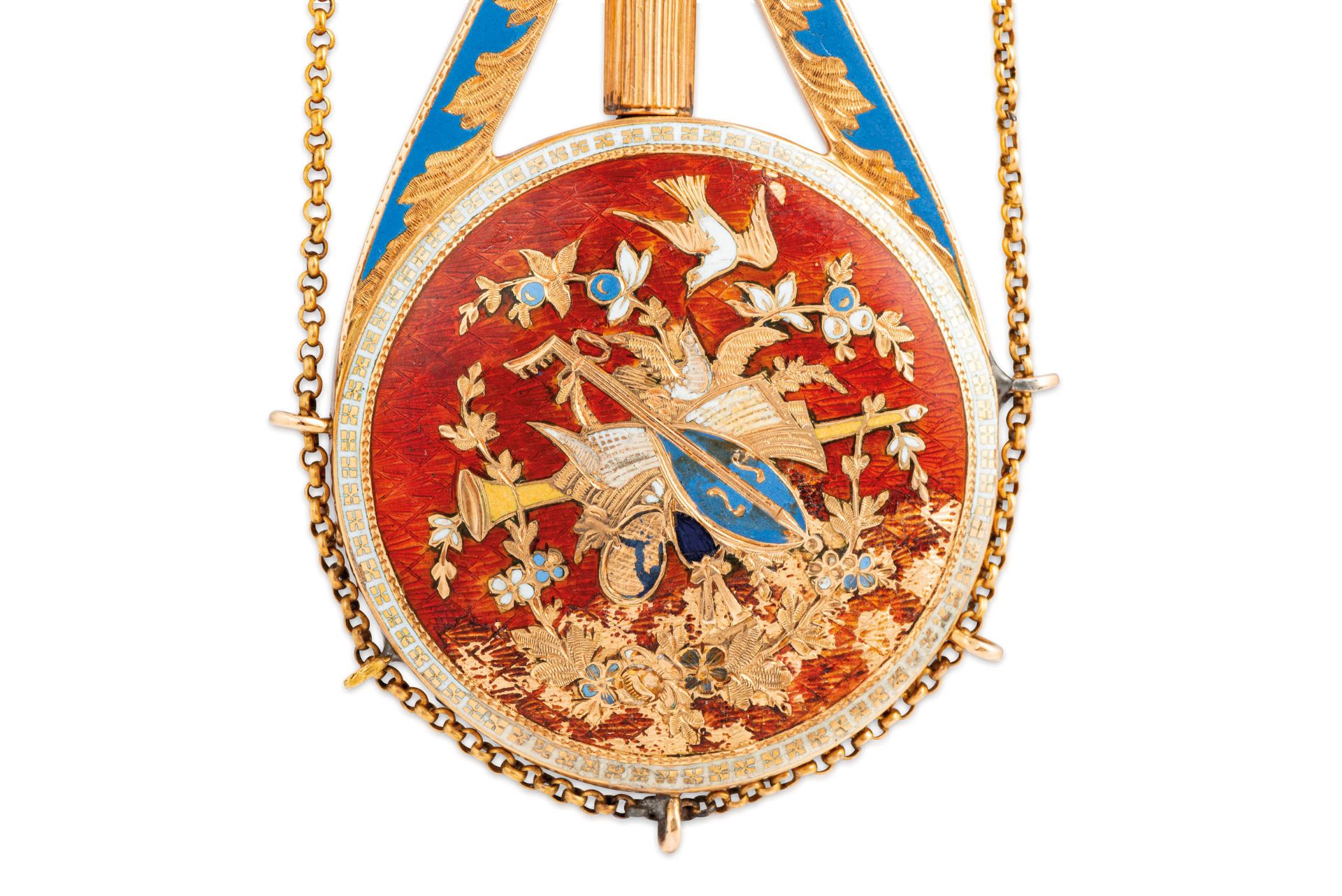 DUCHENE & FILS, OROLOGIO PENDENTE IN ORO E SMALTI POLICROMI, SVIZZERA, 1800 CIRCA - Bild 3 aus 6