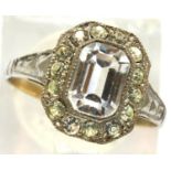 An Art Deco 9ct gold and silver stone set cluster dress ring, size M, 2.4g. P&P Group 1 (£14+VAT for
