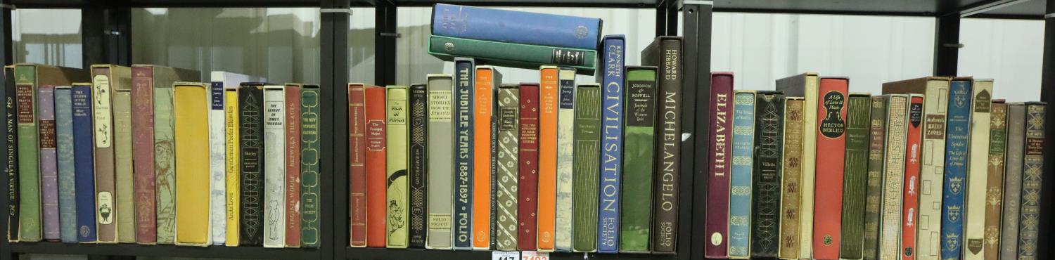 Three shelves containing fifty Folio society books. Not available for in-house P&P, contact Paul O'