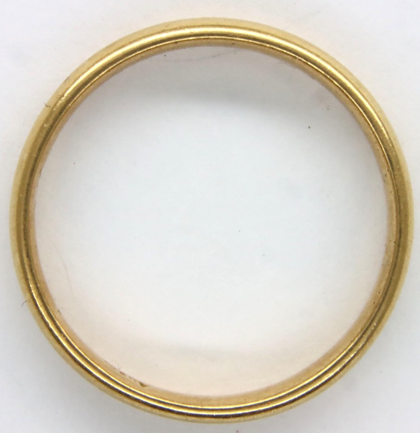 Presumed 22ct gold band (marks rubbed) size O/P, 2.8g. P&P Group 1 (£14+VAT for the first lot and £ - Image 2 of 3