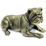 A bronzed cast iron recumbent bulldog, L: 25 cm. P&P Group 3 (£25+VAT for the first lot and £5+VAT