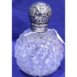 Victorian hallmarked silver mounted cut glass globular perfume bottle, H: 13 cm. P&P Group 1 (£14+