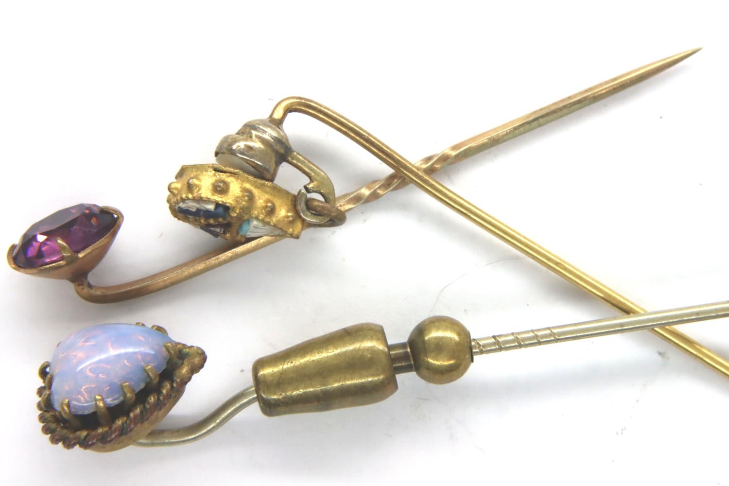 Three Victorian stone set stick pins. P&P Group 1 (£14+VAT for the first lot and £1+VAT for - Image 2 of 2