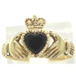 9ct gold stone set Claddagh ring, size N, 1.7g. P&P Group 1 (£14+VAT for the first lot and £1+VAT