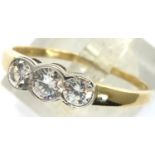 9ct gold stone set trilogy ring, size R, 1.7g. P&P Group 1 (£14+VAT for the first lot and £1+VAT for