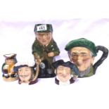Five assorted Royal Doulton character jugs, Sherlock Holmes, Auld Mac, Mine Host, Honest Measure and
