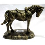 Bronzed cast iron saddled horse, L: 22 cm. P&P Group 2 (£18+VAT for the first lot and £3+VAT for