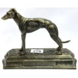 A bronzed cast iron Greyhound figurine on plinth, L: 23 cm. P&P Group 3 (£25+VAT for the first lot