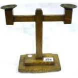Oak Arts and Crafts twin candlestick, H: 25 cm. P&P Group 2 (£18+VAT for the first lot and £3+VAT