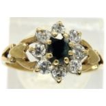 9ct gold sapphire and white stone cluster ring, size L/M, 1.8g. P&P Group 1 (£14+VAT for the first
