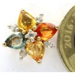 Modern 10ct gold multi gemstone set pendant, L: 15 mm, 1.6g. P&P Group 1 (£14+VAT for the first