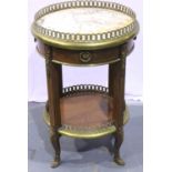 Early 20th century French inlaid kingwood centre table with single drawer lacquered brass mounts and