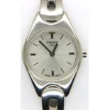 Tissot; ladies wristwatch, having silvered dial and steel bracelet, working at lotting. P&P Group