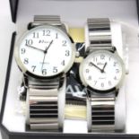 Ravel; his and hers two new old stock wristwatches, each on expanding bracelets and boxed, working