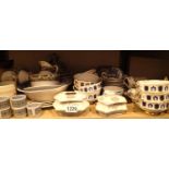 Shelf of mixed ceramics including Blue and White. Not available for in-house P&P, contact Paul O'Hea