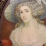 19th Century oval miniature portrait on ivory of a young lady, 80 x 60 mm. P&P Group 1 (£14+VAT