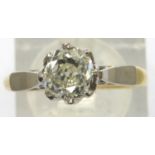 Antique 18ct gold, platinum set old cut diamond solitaire ring, size L, stone approximately 0.95cts,