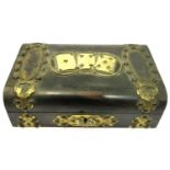 Antique brass bound box with inset ivory playing cards, L: 28 cm. P&P Group 3 (£25+VAT for the first