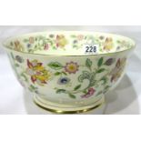 Large Minton fruit bowl, in the Haddon Hall pattern, D: 23 cm. No cracks, chips or visible