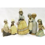 Five Lladro Gres figurines, largest H: 33 cm, all with damages. Not available for in-house P&P,