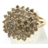 9ct gold 1.5ct champagne diamond cluster ring, size Q, 4.7g. P&P Group 1 (£14+VAT for the first