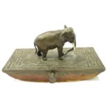 Arts and Crafts desk blotter with bronze elephant decoration, L: 15 cm, screw to elephant slightly