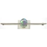 Platinum and large Australian opal bar brooch, L: 65 mm, opal 13 x 10 mm, 5.4g. P&P Group 1 (£14+VAT