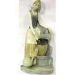 Nao girl at the water fountain, H: 30 cm. No cracks, chips or visible restoration. Not available for