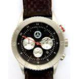 Mercedes; chronograph wristwatch on brown leather strap. P&P Group 1 (£14+VAT for the first lot
