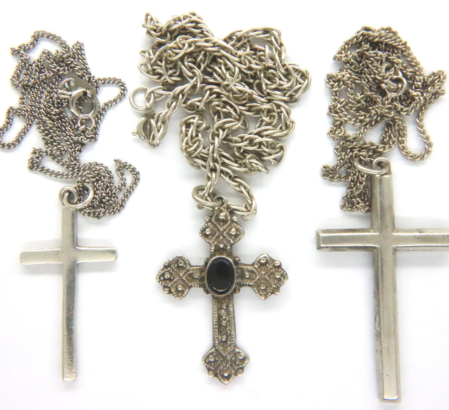 Three 925 silver cross pendant necklaces, combined 24g. P&P Group 1 (£14+VAT for the first lot