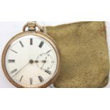 9ct gold half hunter crown wind pocket watch, 94.2g. working at lotting. P&P Group 1 (£14+VAT for
