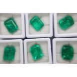 Six loose emeralds with Gemological Institute Laboratory certificates. Largest 10.87cts. P&P Group 1