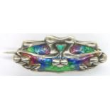 Art Nouveau hallmarked silver and enamel brooch, 35 x 15 mm. P&P Group 1 (£14+VAT for the first