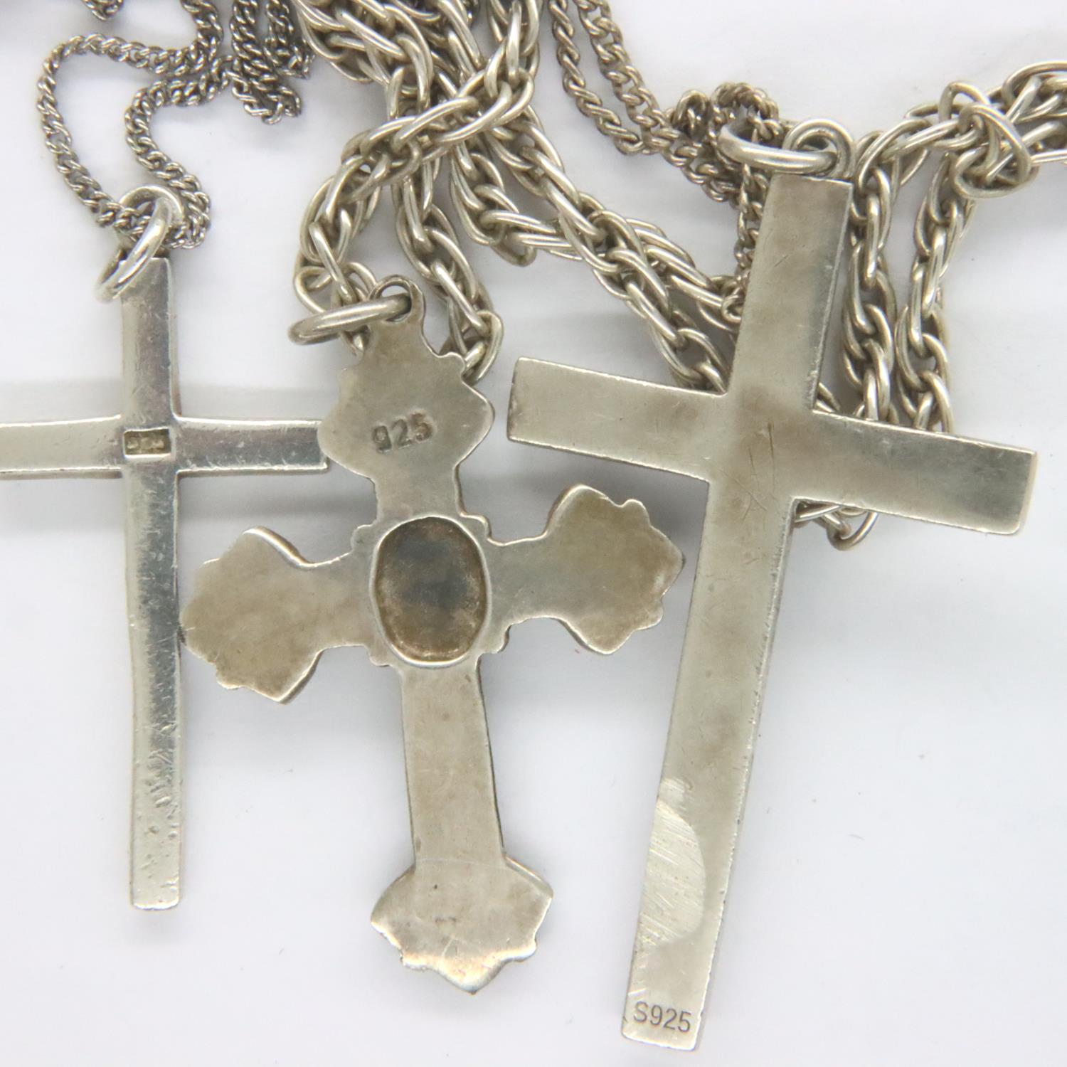 Three 925 silver cross pendant necklaces, combined 24g. P&P Group 1 (£14+VAT for the first lot - Image 2 of 2