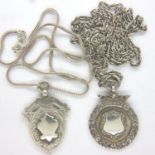 Two hallmarked silver fob necklaces, largest chain L: 60 cm, combined 25g. P&P Group 1 (£14+VAT