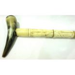 Walking stick of bone panels with horn handle. Not available for in-house P&P, contact Paul O'Hea at