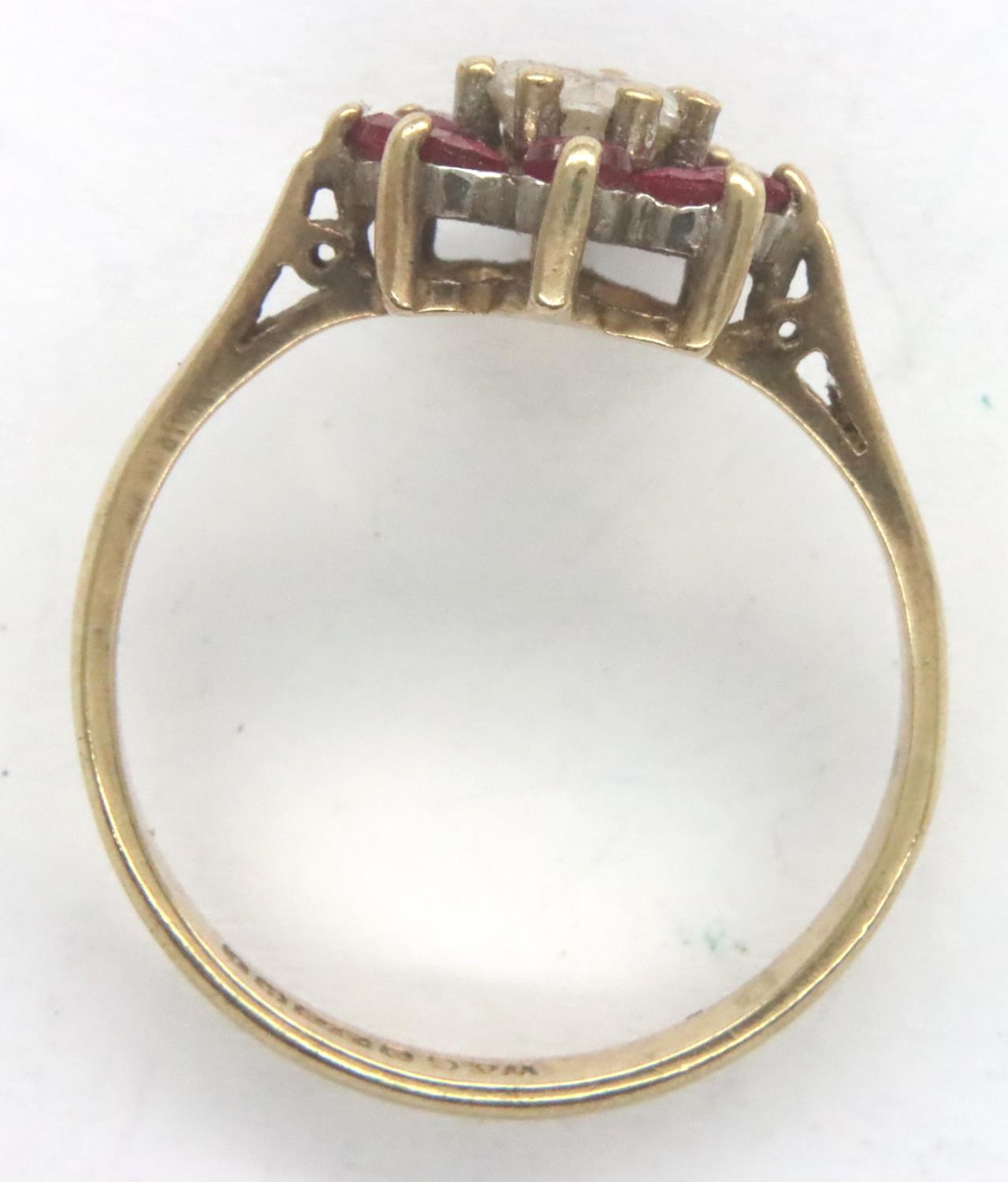 9ct gold topaz and ruby ring, size K/L, 1.8g. P&P Group 1 (£14+VAT for the first lot and £1+VAT - Image 2 of 3