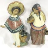 Lladro Gres Mexican boy and girl, H: 17 cm, no cracks, chips or visible restoration. P&P Group 2 (£