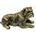 A bronzed cast iron recumbent bulldog, L: 25 cm. P&P Group 3 (£25+VAT for the first lot and £5+VAT