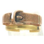 9ct gold buckle ring, 2.1g and an 18ct gold wedding band, 1.0g, both broken. P&P Group 1 (£14+VAT