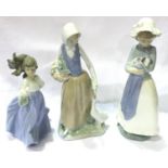 Three Nao girl figurines, largest H: 26 cm. No cracks, chips or visible restoration. P&P Group 3 (£