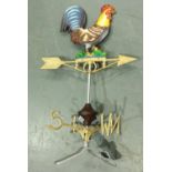 Cast iron rooftop cockerel weathervane, H: 80 cm. Not available for in-house P&P, contact Paul O'Hea