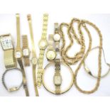 Assorted yellow metal jewellery to include ten watches. P&P Group 1 (£14+VAT for the first lot