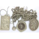 Four 925 silver St Christopher pendant necklaces, combined 28g. P&P Group 1 (£14+VAT for the first