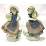 Two Lladro girls with flower baskets, largest H: 17 cm, one with small loss of petal. P&P Group